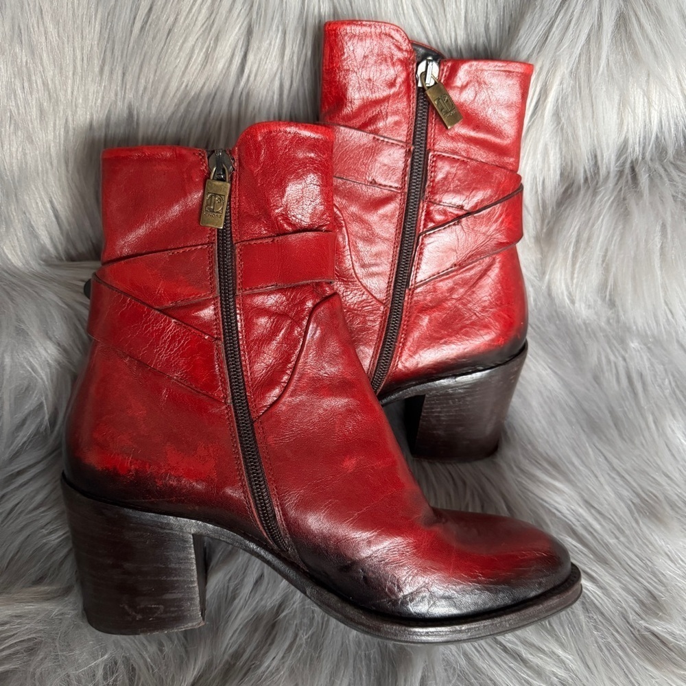 🔥 JO GHOST Italian Red Ombre Leather Ankle Boots Size 37 🔥 - Picture 4 of 10